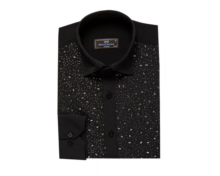 SL 7191 Men's black plain studded long sleeved shirt Men's shirts